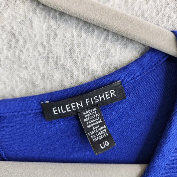 Eileen Fisher Dress Womens L Blue Midi Jersey Knit Keyhole Neck Minimalist - Picture 8 of 14